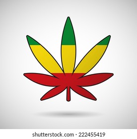 Illustration of an isolated cannabis leaf with the rasta flag