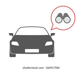 Illustration of an isolated car and a comic balloon with a binoculars