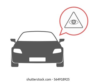 Illustration of an isolated car and a comic balloon with an all seeing eye