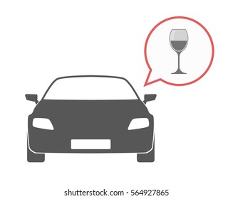 Illustration of an isolated car and a comic balloon with a cup of wine