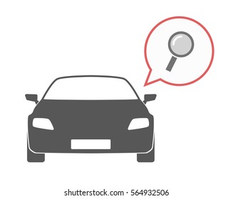 Illustration of an isolated car and a comic balloon with a magnifier