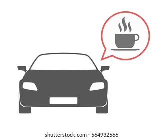 Illustration of an isolated car and a comic balloon with a cup of coffee