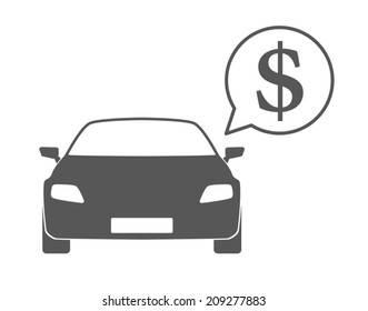 Illustration of an isolated car silhouette with a comic balloon and an icon