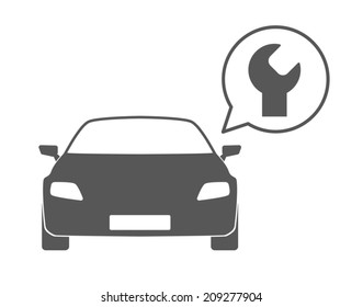 Illustration of an isolated car silhouette with a comic balloon and an icon