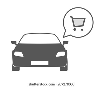 Illustration of an isolated car silhouette with a comic balloon and an icon