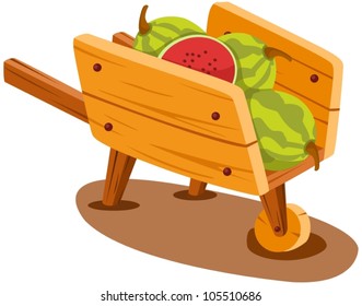 illustration of isolated cart with watermelon on white