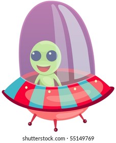 illustration of isolated cartoon alien drive ufo on white background
