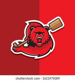 illustration of isolated cartoon bear paddling sport logo 