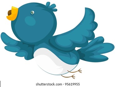 illustration of isolated cartoon bird flying on white