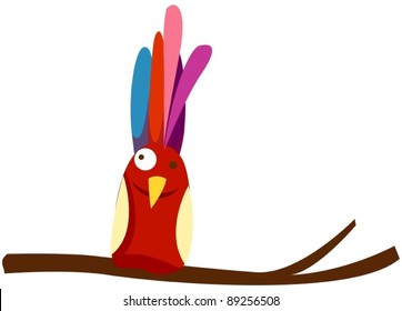 illustration of isolated cartoon bird on branch on white background