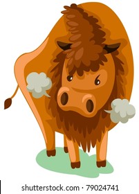 illustration of isolated cartoon bison on white background