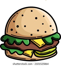 Illustration of isolated cartoon burger on white background