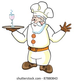 Illustration of isolated cartoon chef holding a glass of wine