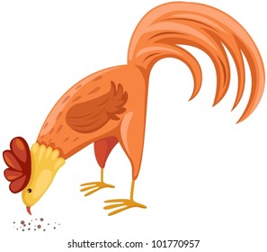 illustration of isolated cartoon chicken eating on white