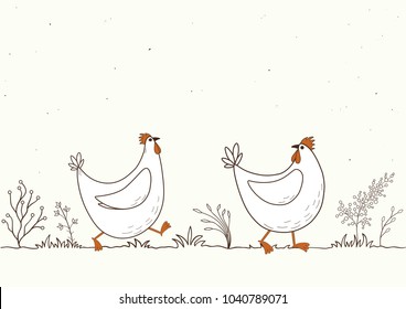 Illustration of isolated cartoon chickens on white background