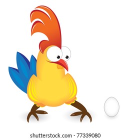 Illustration of isolated cartoon Cock with Egg on white background