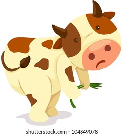 illustration of isolated cartoon cow working hard
