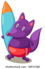 illustration of isolated a cartoon fox with surfboards