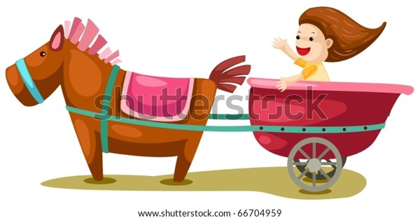 illustration\
of isolated cartoon girl in horse\
carriage