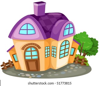 illustration of isolated cartoon house with tree