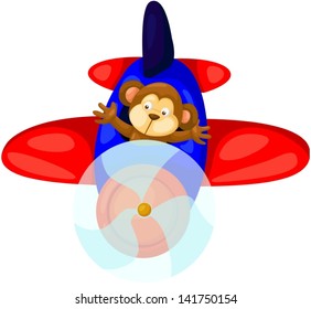 illustration of isolated cartoon monkey flying airplane