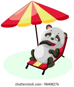 illustration of isolated cartoon panda on the beach