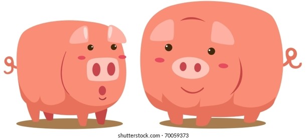 illustration of isolated cartoon pigs on white background