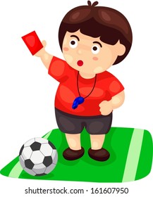 illustration of isolated cartoon referee with football 