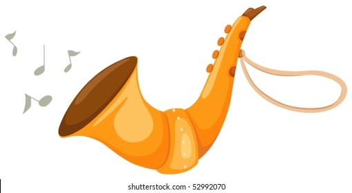 illustration of isolated cartoon saxophone  with note on white