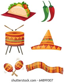 illustration of isolated cartoon set of mexican on white