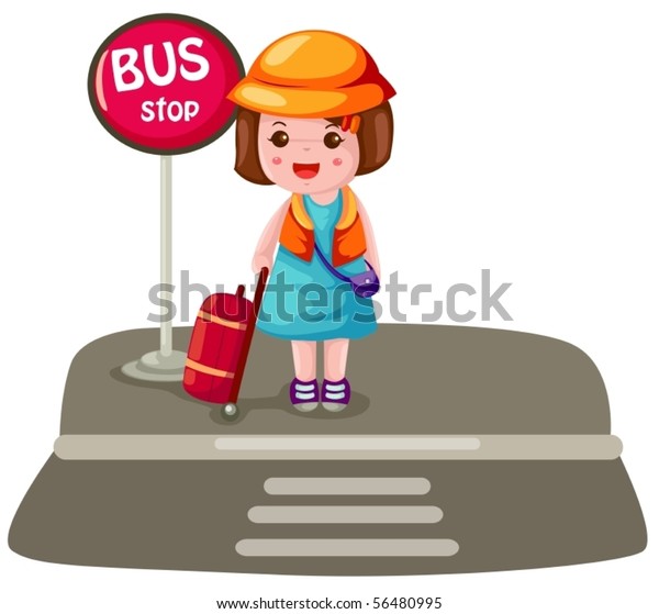 illustration of isolated cartoon tourist with but\
stop sign
