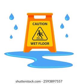 illustration of isolated caution slippery with drop water. Vector illustration