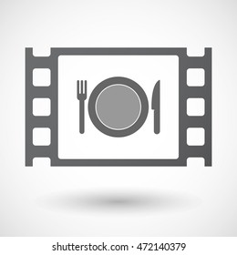 Illustration of an isolated celluloid film frame icon with  a dish, knife and a fork icon