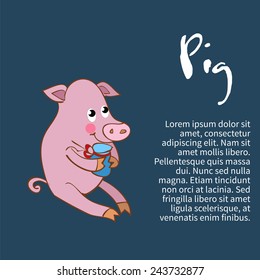 Illustration of an isolated character pig and text-fish