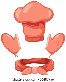 illustration of isolated chef hat ,red scarf and gloves