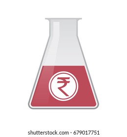 Illustration of an isolated chemical flask with  a rupee coin icon