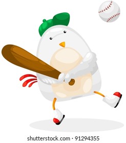 illustration of isolated chicken player baseball on white