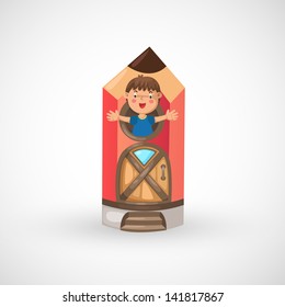 illustration of isolated child boy in pencil home vector