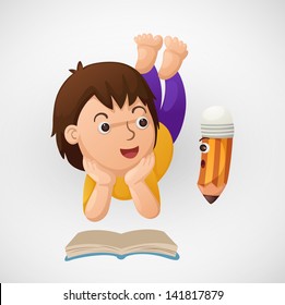 illustration of isolated child learns vector