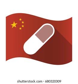 Illustration of an isolated China flag with a pill