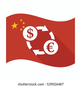 Illustration of an isolated China waving flag with a dollar euro exchange sign