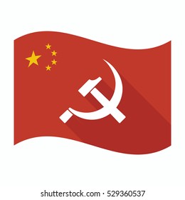 Illustration of an isolated China waving flag with  the communist symbol