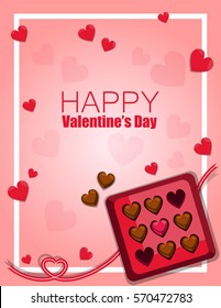 Illustration isolated chocolate box vector top view on pink background. Happy Valentin's Day Card.