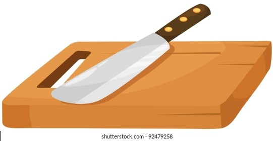 illustration of isolated chopping board and knife on white