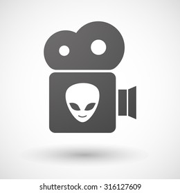 Illustration of an isolated cinema camera icon with an alien face