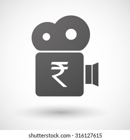 Illustration of an isolated cinema camera icon with a rupee sign