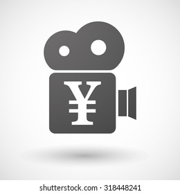 Illustration of an isolated cinema camera icon with a yen sign