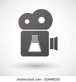Illustration of an isolated cinema camera icon with a chemical test tube