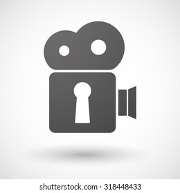 Illustration of an isolated cinema camera icon with a key hole