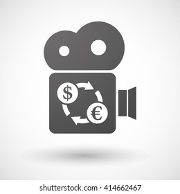 Illustration of an isolated cinema camera icon with a dollar euro exchange sign
